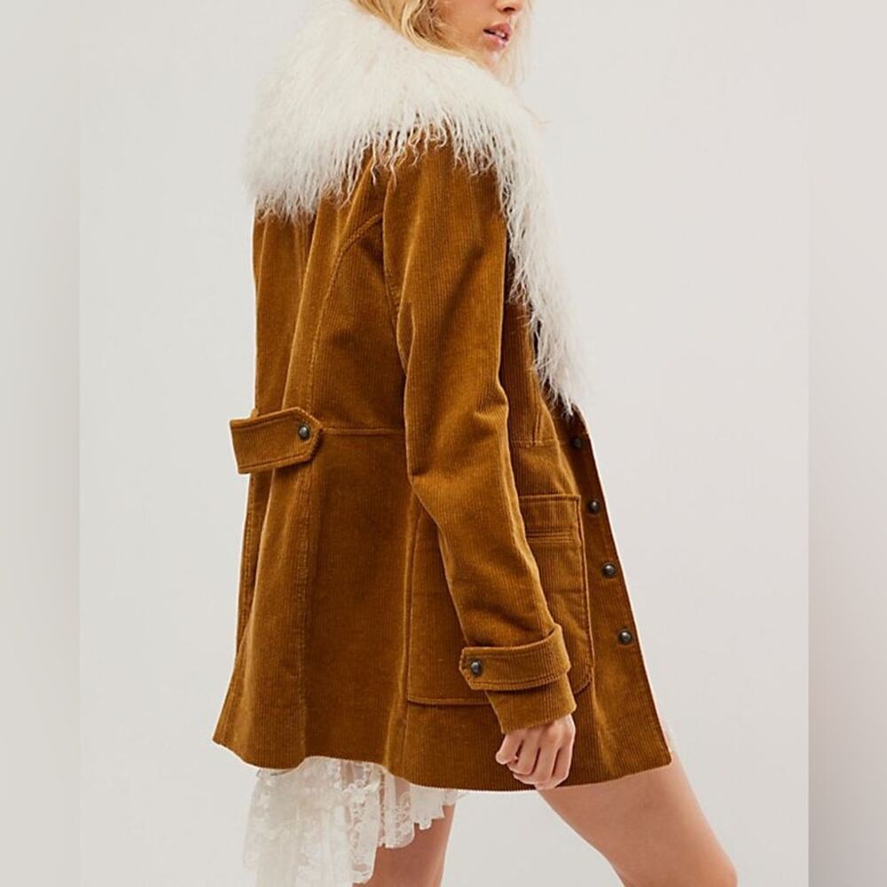 Free People Lady Lane Penny Lane Corduroy Vintage Inspired Faux Fur Jacket XS
